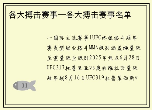 各大搏击赛事—各大搏击赛事名单